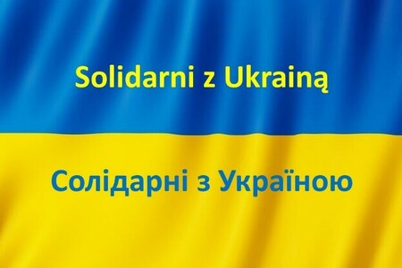 Flaga Ukrainy Flaga Ukrainy ze słowami solidarności.